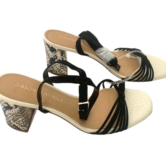 Square Toe Strappy Block Heel Snake Print Sandals - Picture 5 of 6